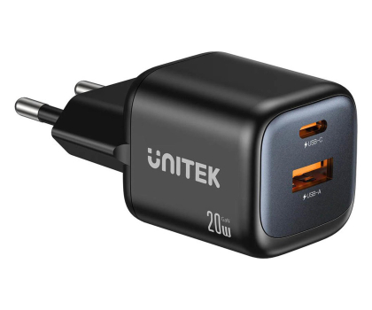 Ładowarka i akumulator Unitek Ładowarka sieciowa 2-portowa GaN 20W czarna